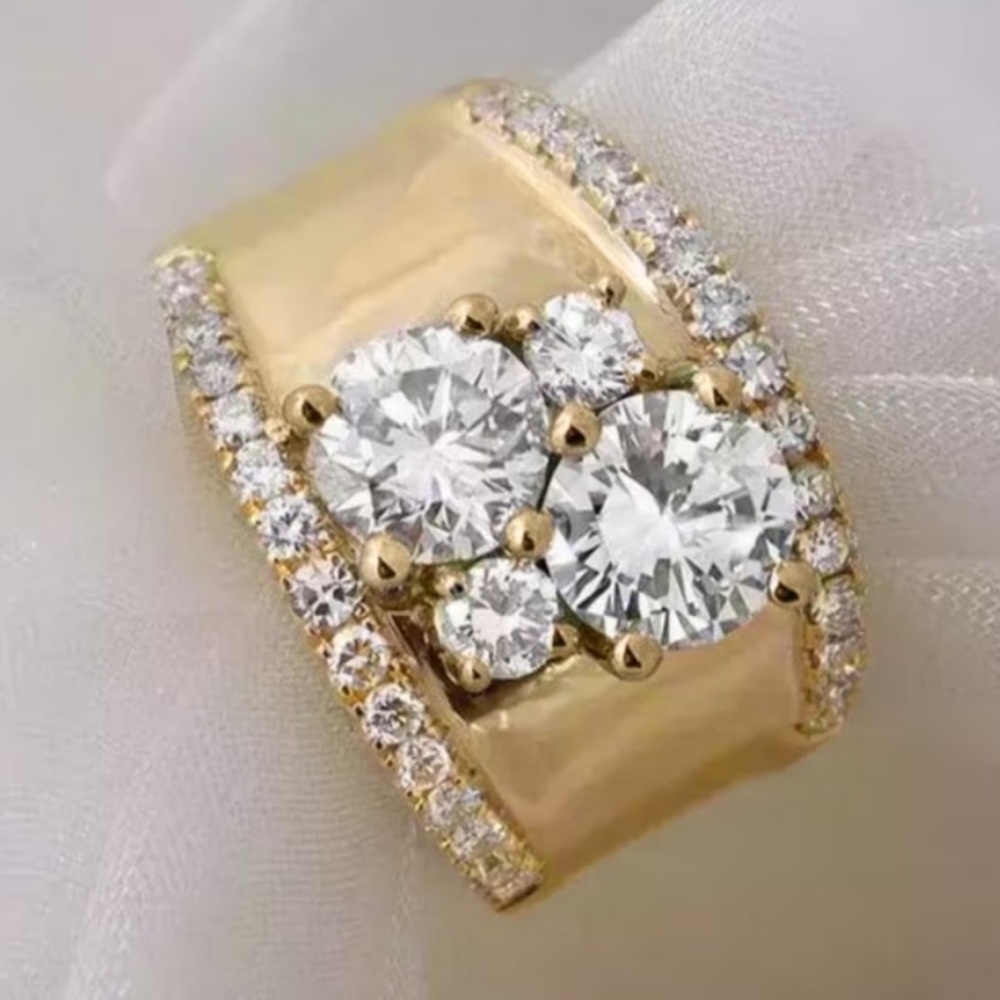 18k Gold Plated Wide Band Ring with Moissanite  Accents